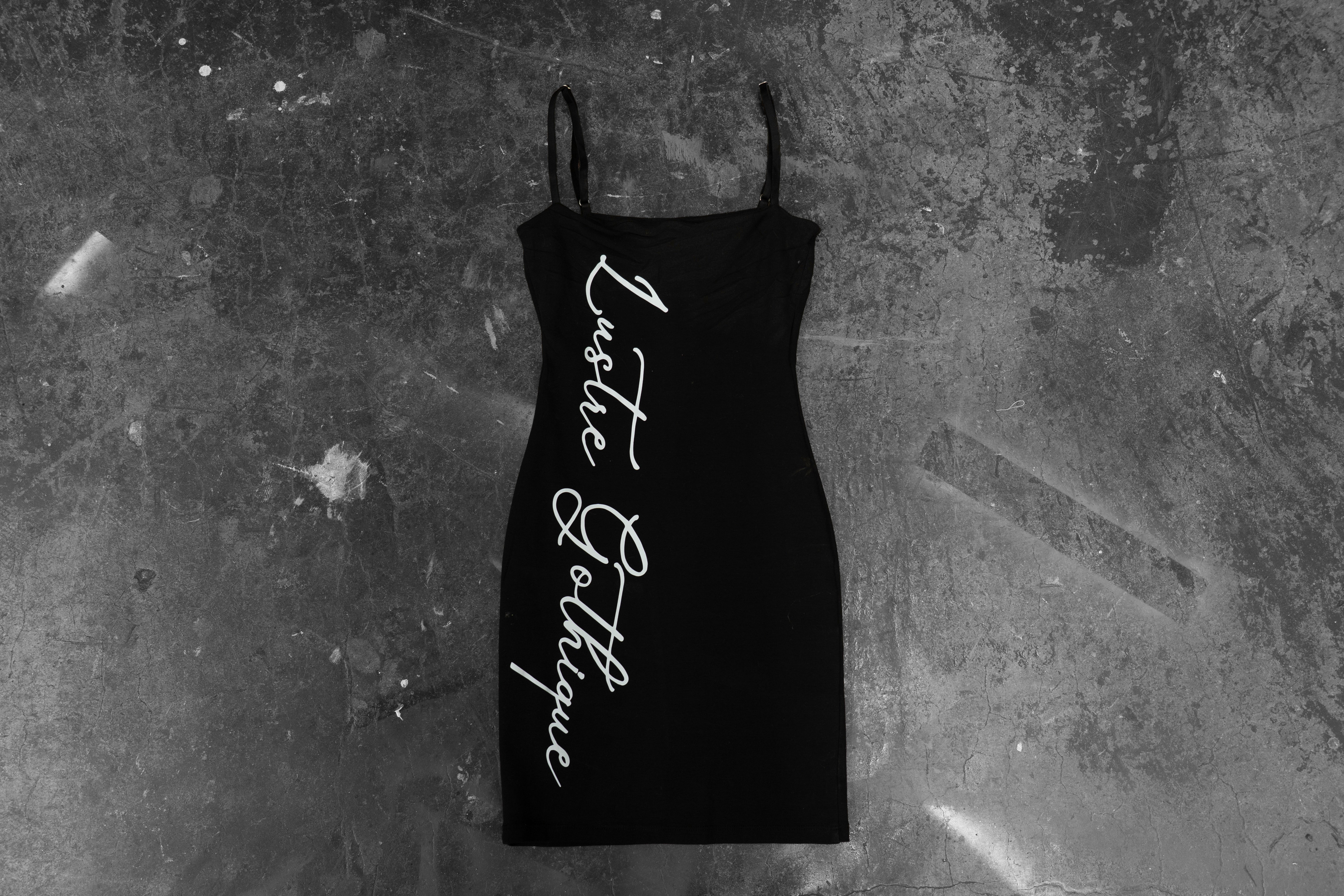 LUSTREGOTHIQUE — BLACK SCRIPT MINI DRESS (1/1)