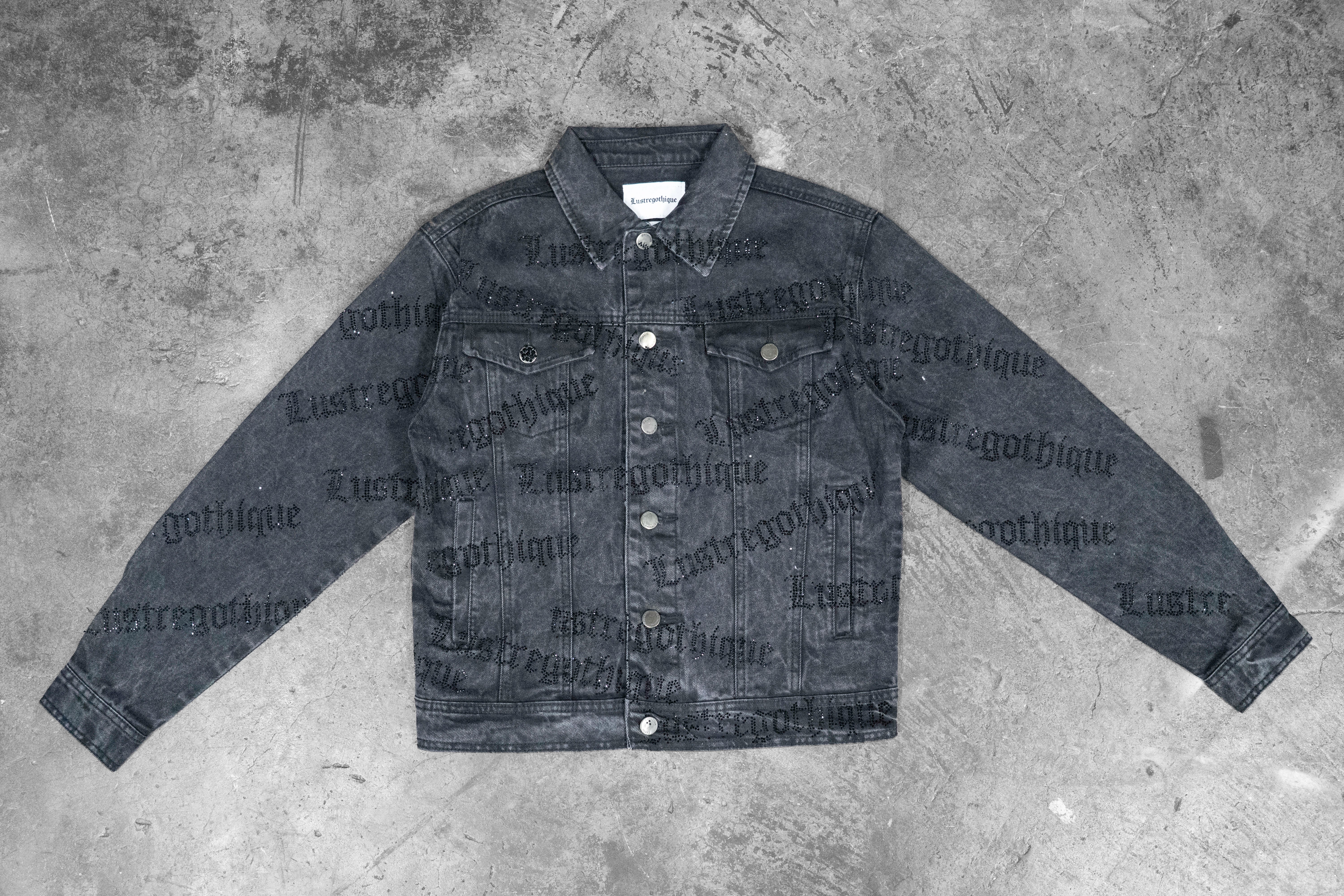 LUSTREGOTHIQUE — BLACK DENIM LOGO MANIA CRYSTAL JACKET (1/1)