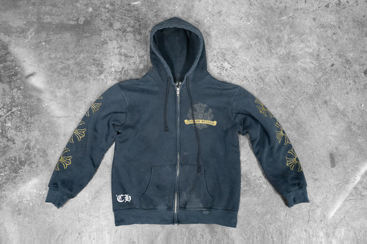 Chrome Hearts Black Zip Hoodie with Gold Print