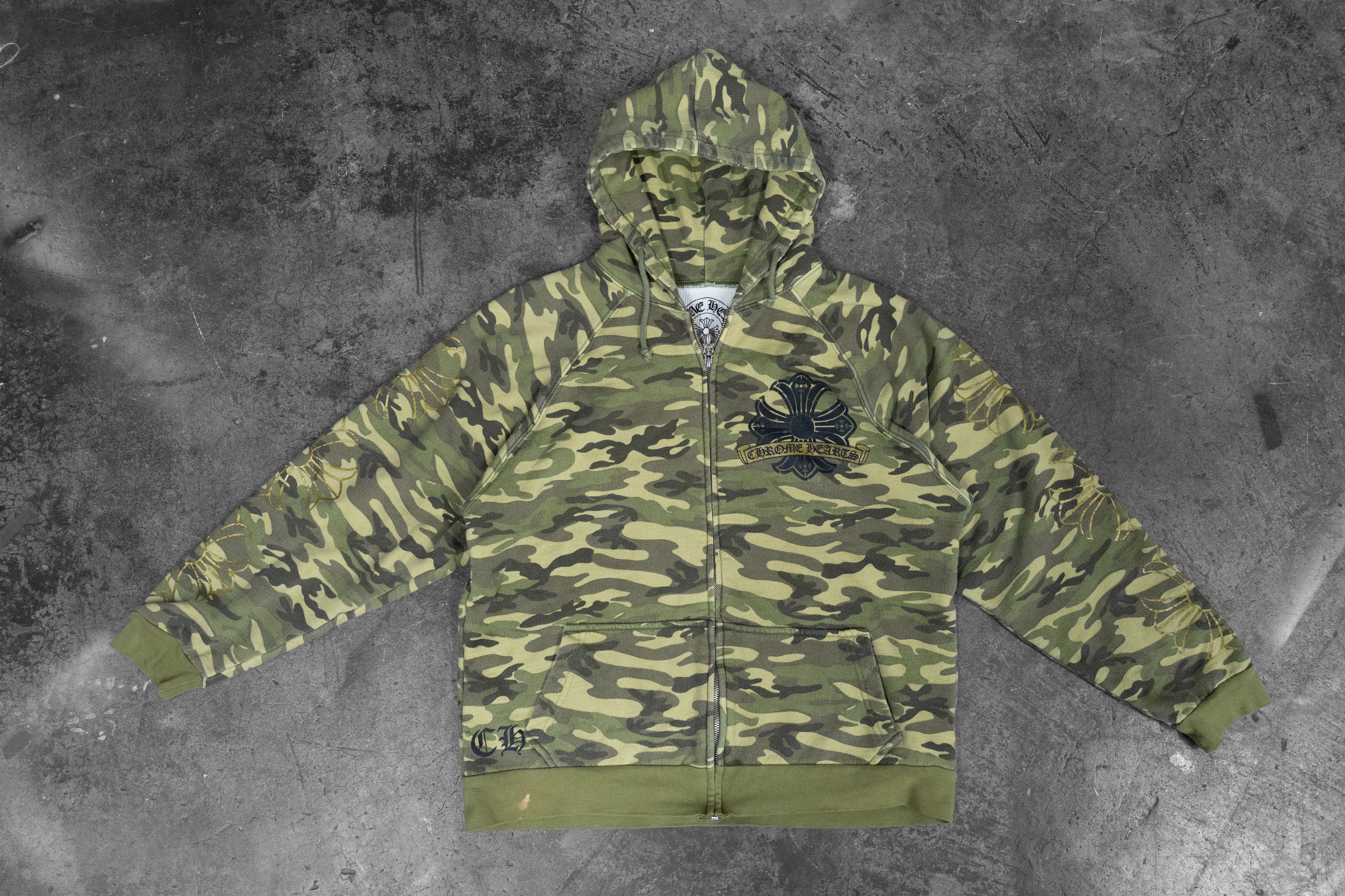 CHROME HEARTS — CAMO ZIP-UP HOODIE WITH GOLD HORSESHOE LOGO