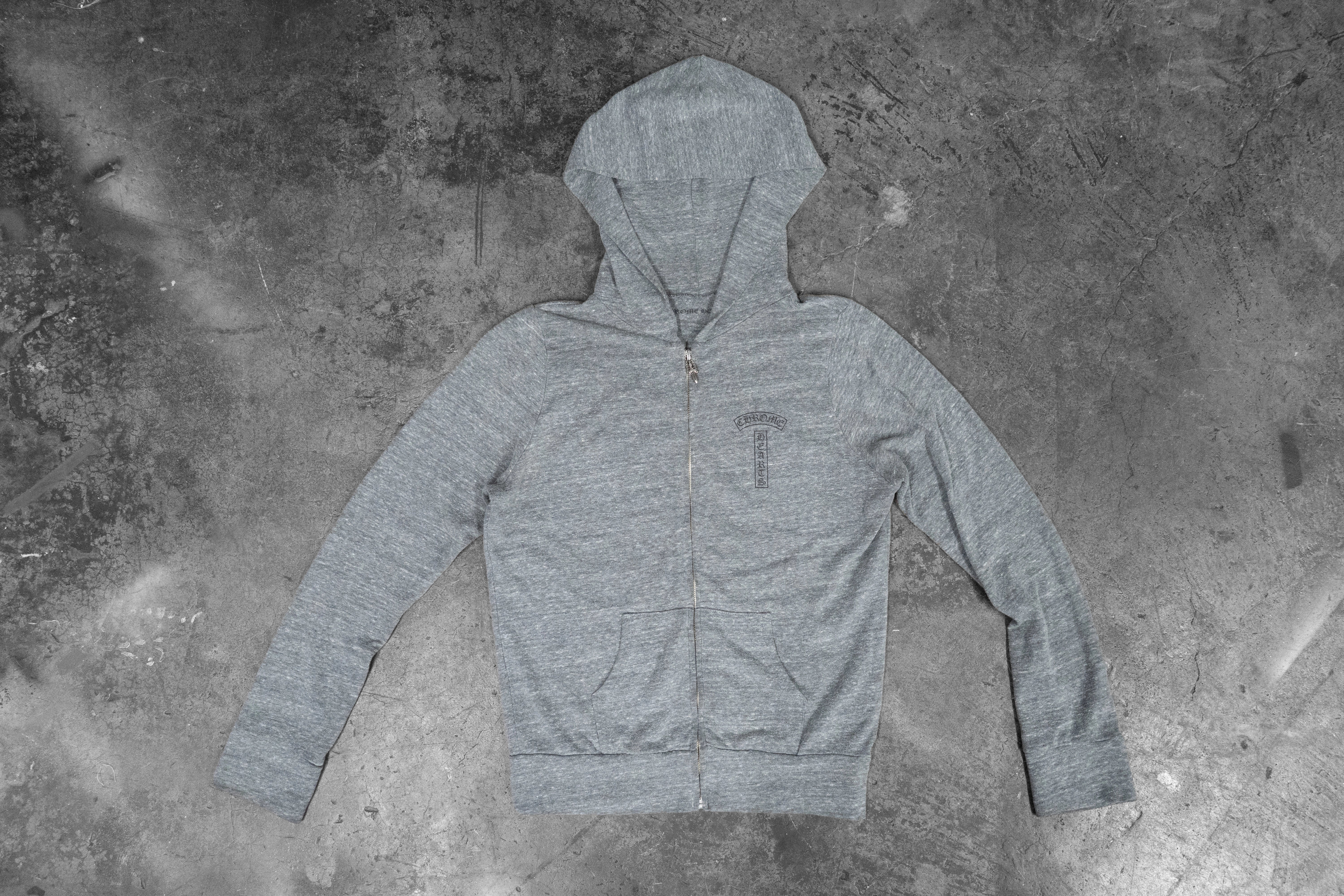 CHROME HEARTS — HEATHER GREY LIGHTWEIGHT ZIP-UP HOODIE WITH MATTY BOY DARLIN PRINT
