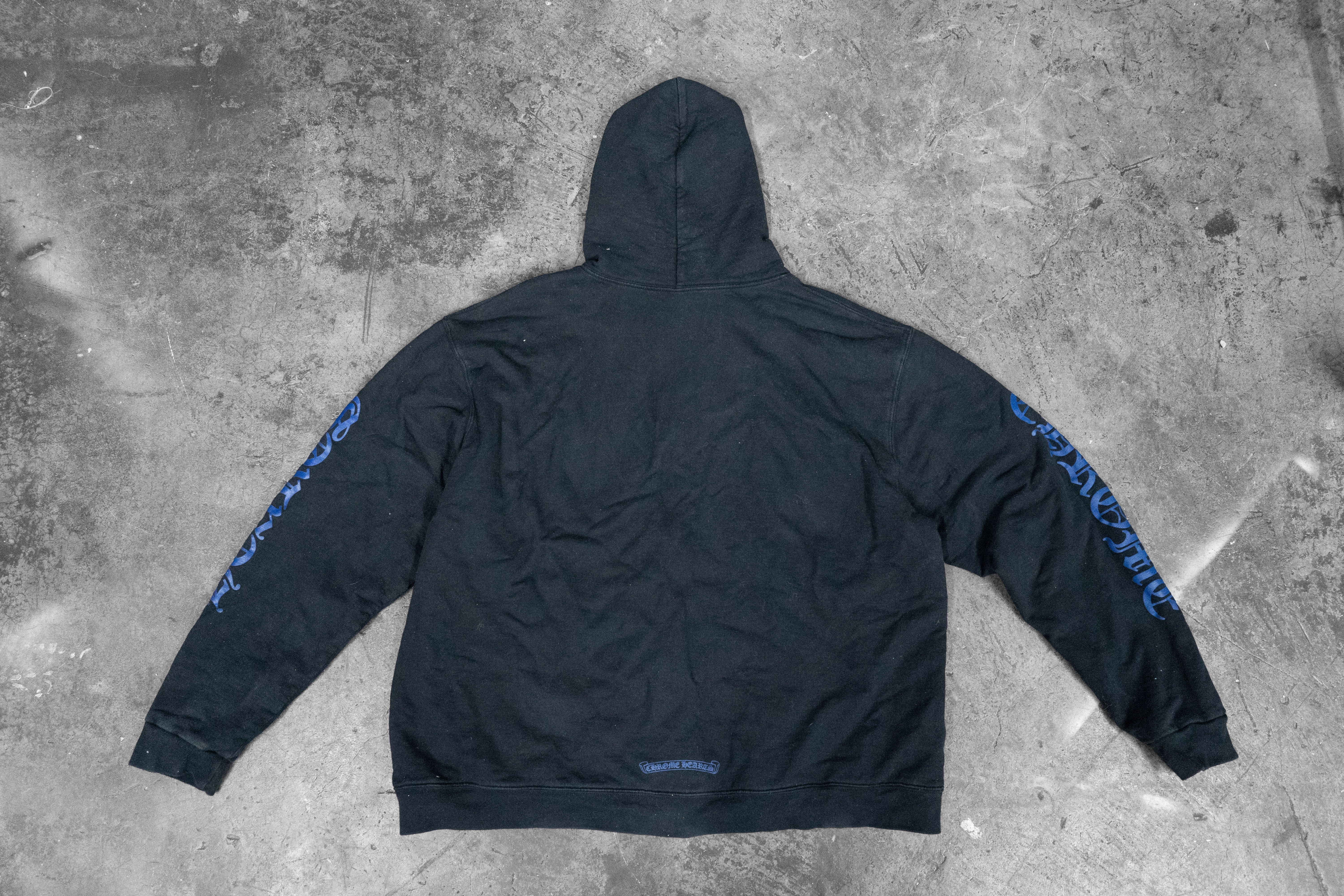 CHROME HEARTS — BLACK ZIP-UP HOODIE WITH BLUE LOGO PRINT