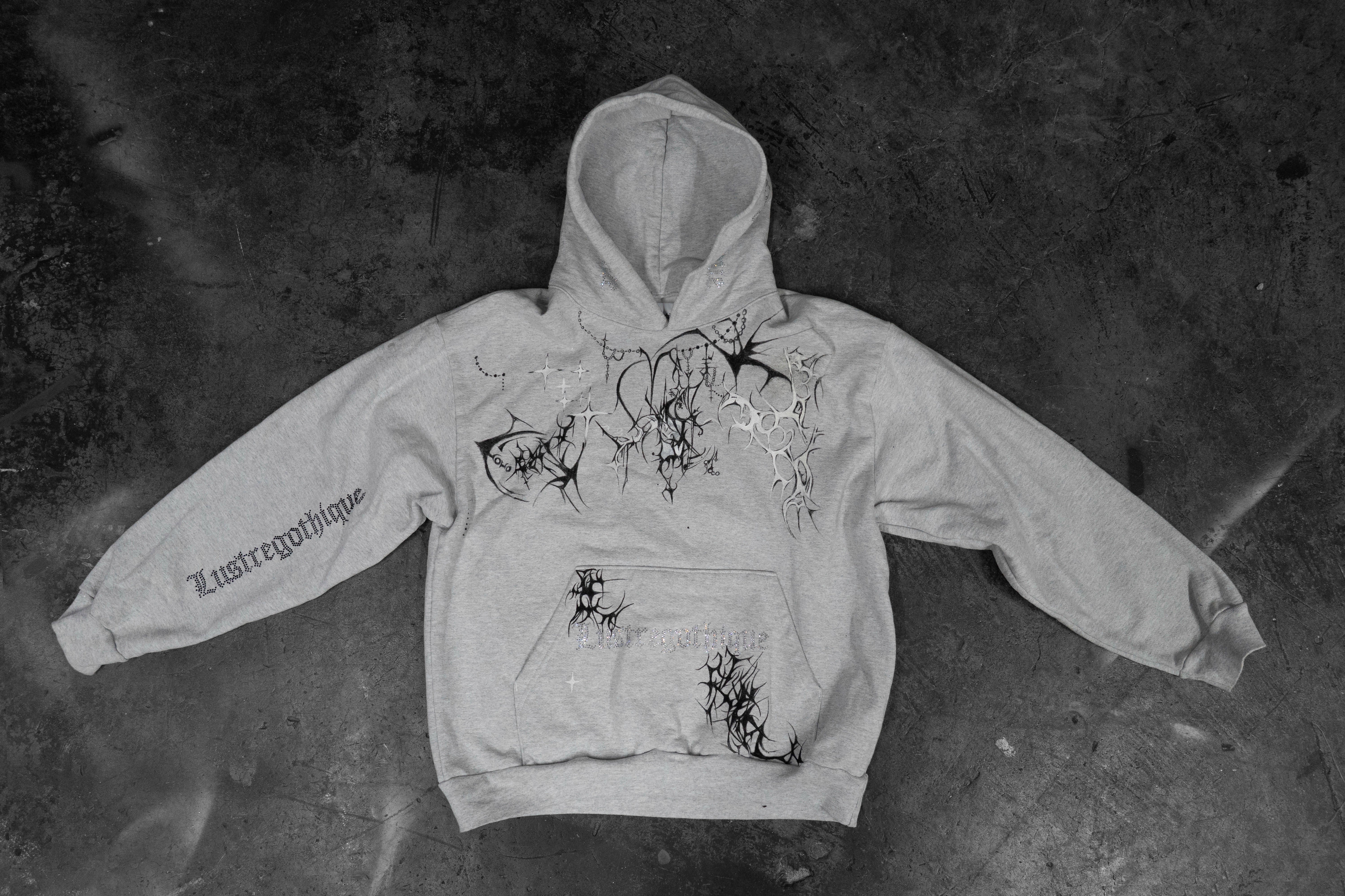 LUSTREGOTHIQUE — GREY HOODIE WITH FRACTURED GRAPHIC