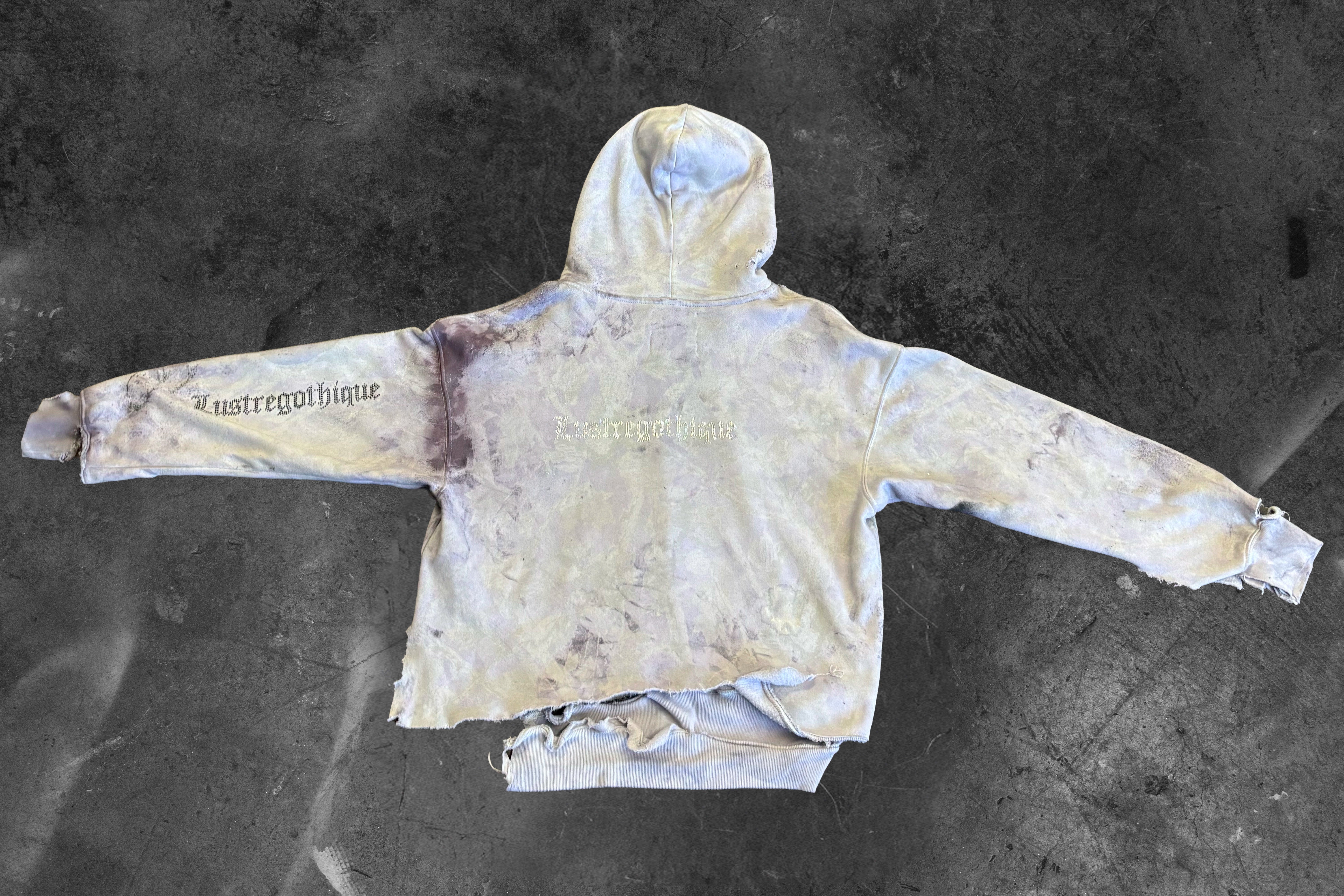 LUSTREGOTHIQUE — DISTRESSED GRET EMBELLISHED HOODIE (1/1)