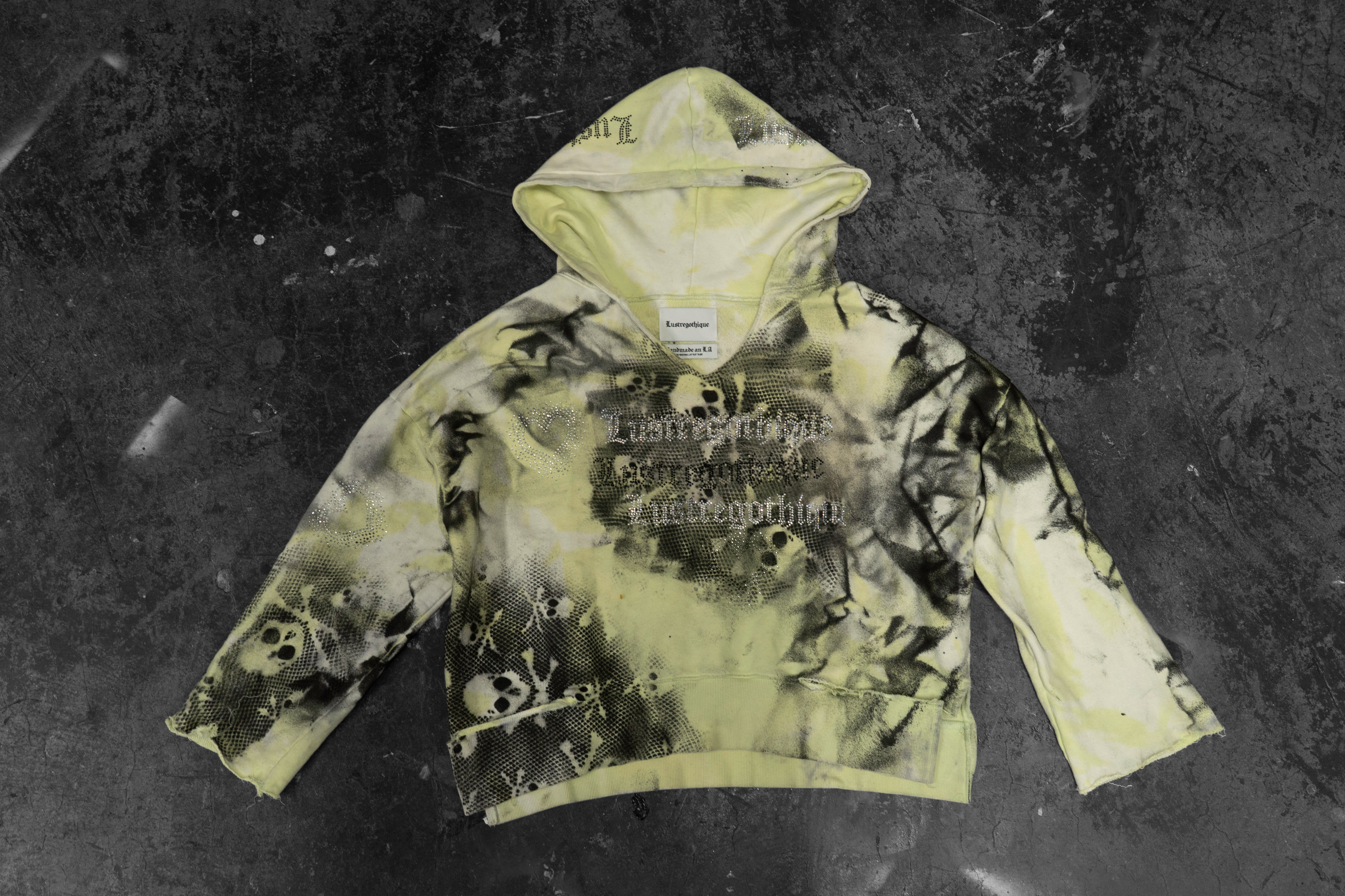 LUSTREGOTHIQUE — HAND-TREATED GREEN DISTRESSED HOODIE